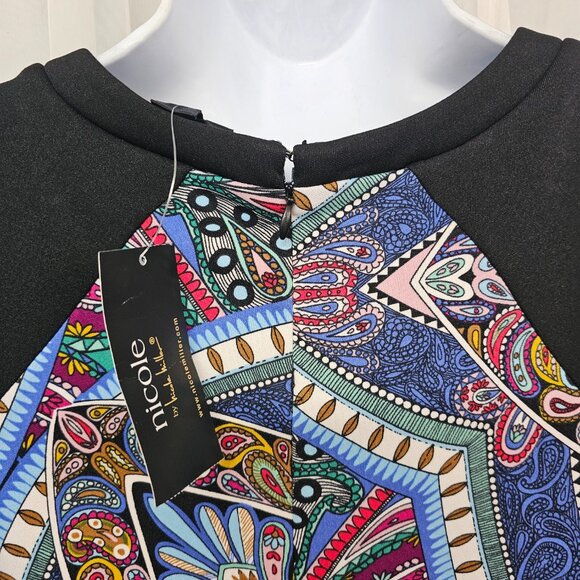 Nicole Miller Dress Black Art Deco Sleeveless Sheath Bodycon L NWT - Picture 7 of 13